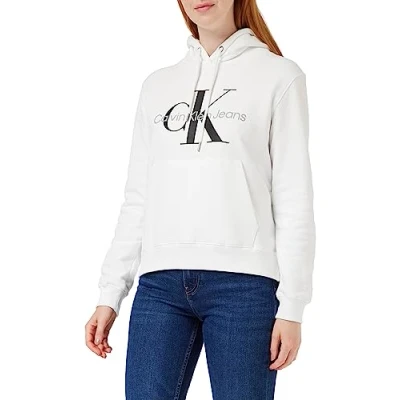 Image of Calvin Klein Jeans CORE Monogram Hoodie Sweatshirt, Women&#039;s, Size: XXS, Bright white