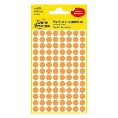 Image of Avery Zweckform Self Adhesive Marking Dots, Diameter: 8 mm Bright Orange