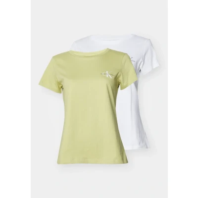 Image of Calvin Klein Jeans Monologo SLIM TEE 2 PACK Basic Tshirt, Women&#039;s, Size: XS, Leek green/bright white