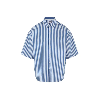 Image of Urban Classics Striped Short Sleeve Shirt, Men&#039;s, Size: 3XL, White blue