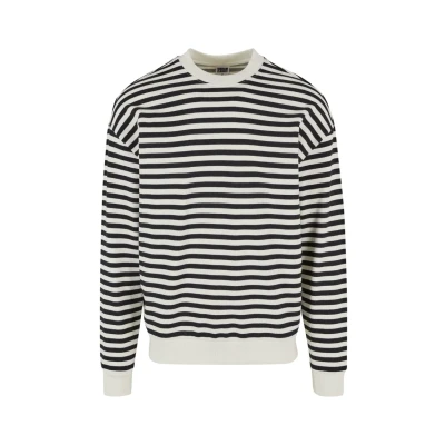 Image of Urban Classics Striped Crewneck Sweatshirt, Men&#039;s, Size: XXL, Whitesand black