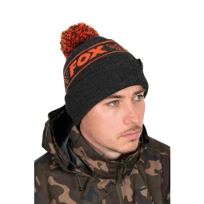 Image of Fox Collection Bobbles Black/Orange Fishing beanie