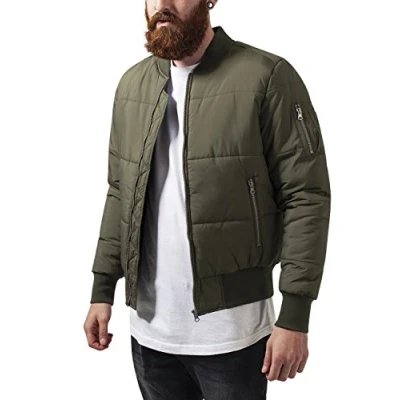 Image of Urban Classics Basic Quilt Bomber Jacket Jacket, Men&#039;s, Size: XXL, Olive