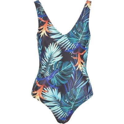 Image of Urban Classics Ladies HIGH LEG Pattern Swimsuit Swimsuit, Women&#039;s, Size: Large, Vriesea black