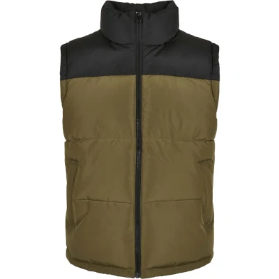 Image of Urban Classics Block Puffer VEST Waistcoat, Men&#039;s, Size: Small, Black/tiniolive