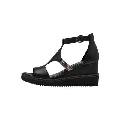 Image of Tamaris Wedge sandals, Women&#039;s, Size: 6.5, Black Leather/synthetics