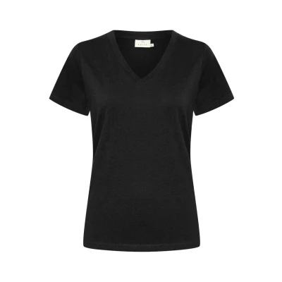 Image of Kaffe Kamarin Vneck Basic Tshirt, Women&#039;s, Size: XL, Black deep