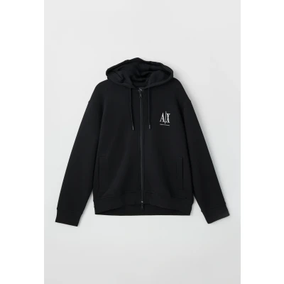 Image of Armani Exchange Men&#039;s Icon Project, Emboidered Logo, Full Zip Hooded Sweatshirt, Black, XS
