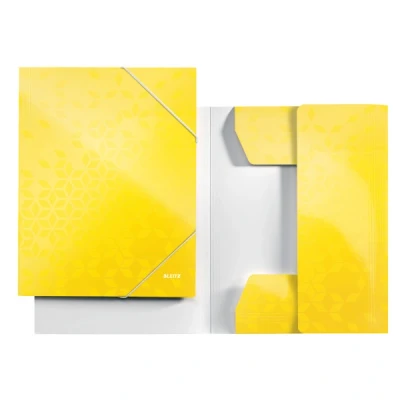 Image of Leitz 3 Flap Folder, Holds up to 150 A4 Sheets, Elastic Closure, Cardboard, Yellow, WOW Range, 39820016