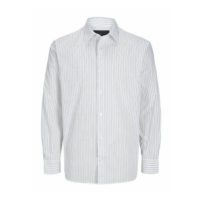 Image of JACK &amp; JONES Men&#039;s Jprblabushwick Stanley Shirt L/S Sn Long Sleeve, Cloud Dancer/Fit:stripe, XS