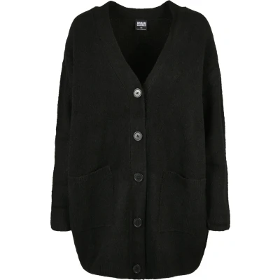 Image of Urban Classics Women&#039;s Ladies Chunky Fluffy Knit Cardigan Sweater, Black, 5XL