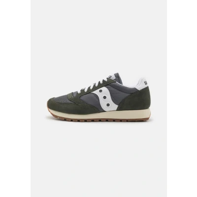 Image of Saucony JAZZ Original Vintage Unisex Trainers, Men&#039;s, Size: 9.5, Dark grey/forest Leather and textile