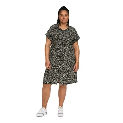 Image of ONLY Women&#039;s Cardiega Ss Blk Shirt Dress WVN Noos, Black/Aop: Cloud Dancer Graphic, 26