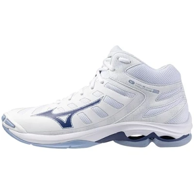 Image of Mizuno WAVE VOLTAGE 2 MID Volleyball Shoes White/BellwetherBlue/BelAirBlu Women/Men Size 10,5