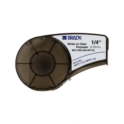 Image of Brady Polyester Tape for BMP21 PLUS; LAB; BMP21, 6.35 mm x 6.40 m, White on Transparent