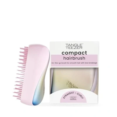 Image of Tangle Teezer The Compact Styler Detangling Hairbrush Travel Friendly with Protective Cover &amp; Two Tiered Teeth Design Perfect for Wet, Dry Flyaway Hair Pearlescent Matte Chrome