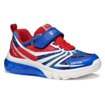 Image of Geox Light UP Spider MAN Ciberdron BOY Trainers for kids, Size: 1.5, Royal/red Imitation leather/ textile