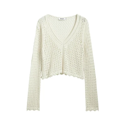 Image of Desigual Cropped Openwork Jumper, Women&#039;s, Size: 14, Beige
