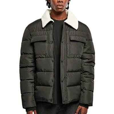 Image of Urban Classics Herren Sherpa Collar Padded Winter jacket, Men&#039;s, Size: XL, Black