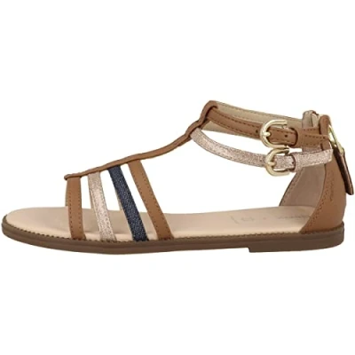 Image of Geox JR Karly Sandals for kids, Size: 5, Cognac/avio Synthetics/textile