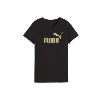 Image of Puma LOGO Print Tshirt, Women&#039;s, Size: Large, Black metallic gold