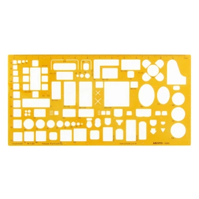 Image of Aristo AR5063 Architect Furniture Stencil (1:50, Display of Plans Furnishings, Ink Nubs, Dimensionally Stable PET Plastic) Orange/Transparent