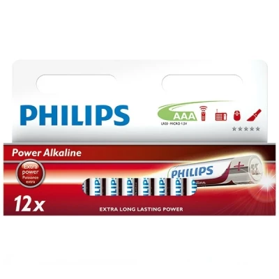 Image of Philips LR03P12W/10 Power Alkaline AAA Battery Pack of 12