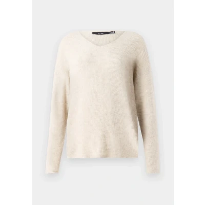 Image of VERO MODA Women&#039;s Vmcrewlefile Ls V Neck Blouse Noos Sweater, Weiß, M