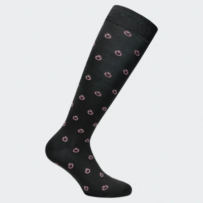 Image of Cavalleria Toscana Mini CT Jacquard Logo Sock Black Blush Pink Medium Riding Socks Horse &amp; Equestrian