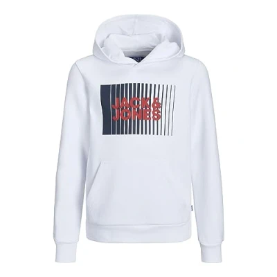 Image of JACK &amp; JONES Boy&#039;s Jjecorp Logo Sweat Hood Play Noos Jnr Sweatshirt, White, 176