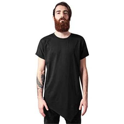 Image of Urban Classics Asymetric LONG TEE Print Tshirt, Men&#039;s, Size: Large, Black