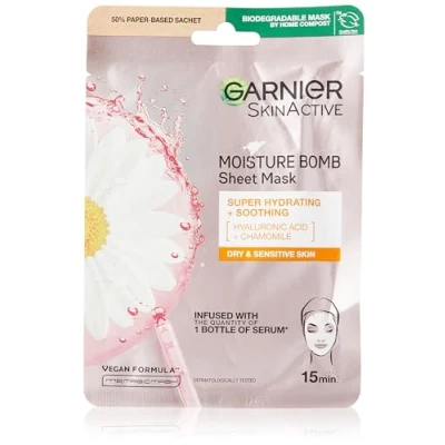 Image of Garnier Moisture Bomb Camomile Hydrating Face Sheet Mask for Dry and Sensitive Skin 28g