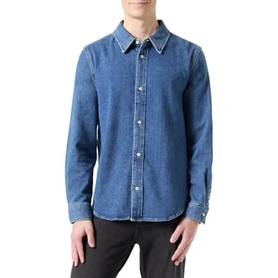 Image of Calvin Klein Jeans Men&#039;s L/S Shirt, Denim (Denim Dark), XL