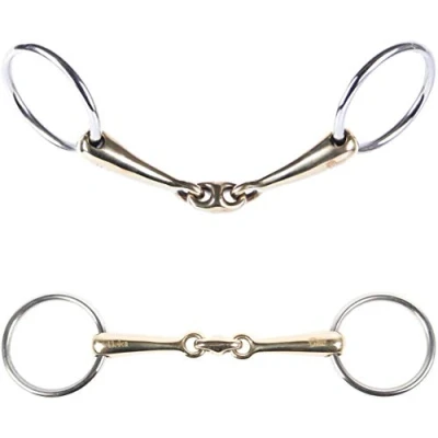 Image of Harry&#039;s Horse Bradoon Loose ring Double joint mouthpiece Gold Brass 16mm