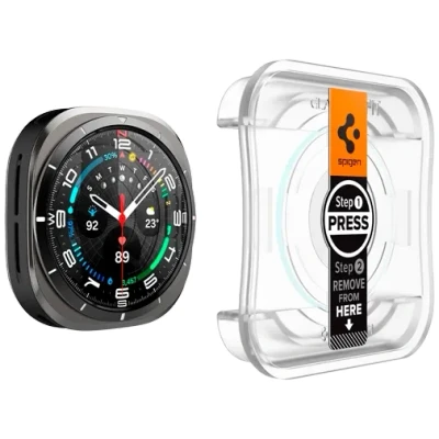 Image of Spigen EZ Fit Tempered Glass Clear Screen Protector Samsung Galaxy Watch Ultra 2 Pack