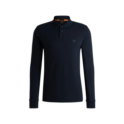 Image of BOSS Mens Passerby Stretch cotton slim fit polo shirt with logo patch, Blue, 5XL
