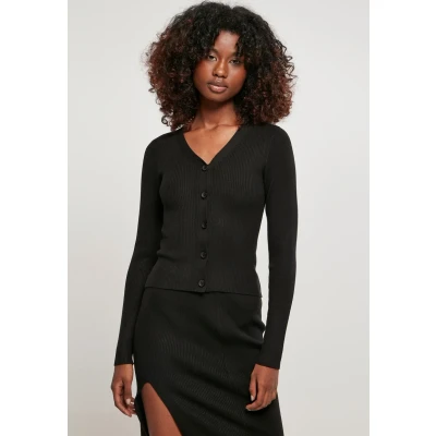 Image of Urban Classics Ladies Short RIB KNIT Cardigan Cardigan, Women&#039;s, Size: 3XL, Black