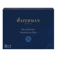 Image of Waterman Fountain Pen Refill Ink Cartridges Long Standard Mysterious Blue 8 Count