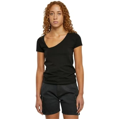 Image of Urban Classics Asymmetric Neckline Basic Tshirt, Women&#039;s, Size: 4XL, Black