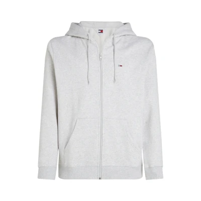 Image of Tommy Jeans FLAG ZIP Zipup sweatshirt, Men&#039;s, Size: 34, Silver grey heather
