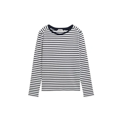Image of TOM Tailor Denim Striped Interlock Long sleeved top, Women&#039;s, Size: XS, Navy/white