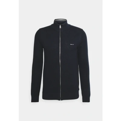Image of GANT Herren Cotton Pique Zip Cardigan Strickjacke, Evening Blue, XL