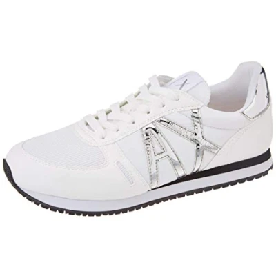 Image of Armani Exchange LACE UP Sneaker Trainers, Women&#039;s, Size: 4, White+silver Synthetics