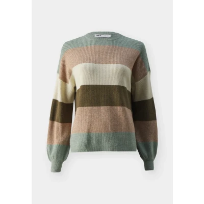 Image of ONLY Onlatia LS Stripe Jumper, Women&#039;s, Size: XXL, Hedge green/toasted coconut/pumice stone/breen