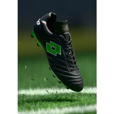 Image of Lotto Stadio OG II FG Moulded stud football boots, Size: 7.5, All black/spring green leather and imitation