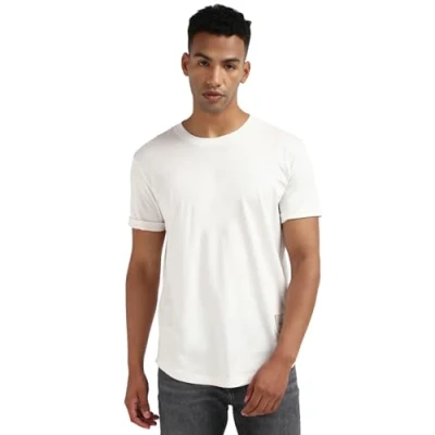 Image of Calvin Klein Jeans Badge TURN UP Sleeve Basic Tshirt, Men&#039;s, Size: XS, Ivory