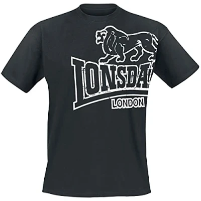 Image of Lonsdale Normale Passform Langsett Print Tshirt, Men&#039;s, Size: XL, Black