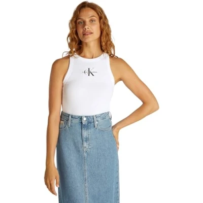 Image of Calvin Klein Jeans Monologo TANK Top, Women&#039;s, Size: XS, Brilliant white