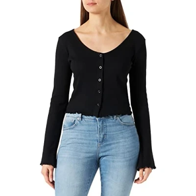 Image of Urban Classics Cropped RIB Long sleeved top, Women&#039;s, Size: XS, Black