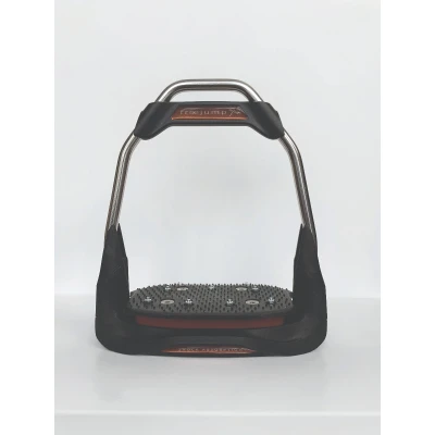 Image of Freejump Air&#039;S Stirrup Full Black/Brown Angled Eye / Incline Grip Tread Horse Stirrups Riding Equestrian